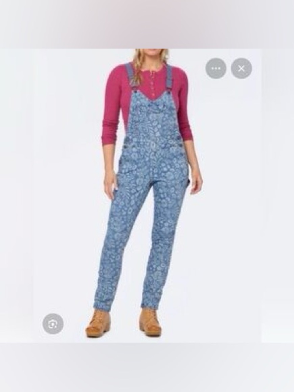 Duluth Trading Co Blue Floral Denim Bib Overalls for Women - Picture 2 of 9